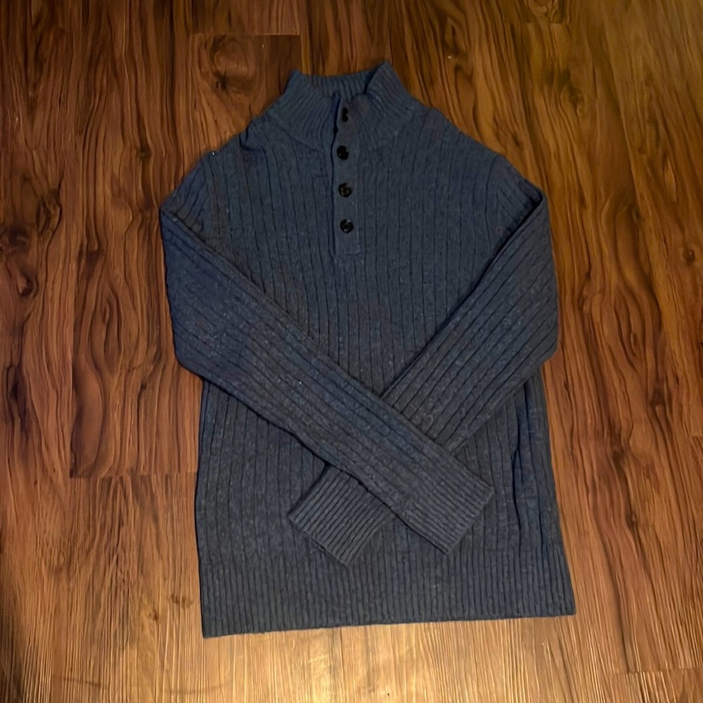 Banana Republic Blue Pullover Button Up Wool Sweater